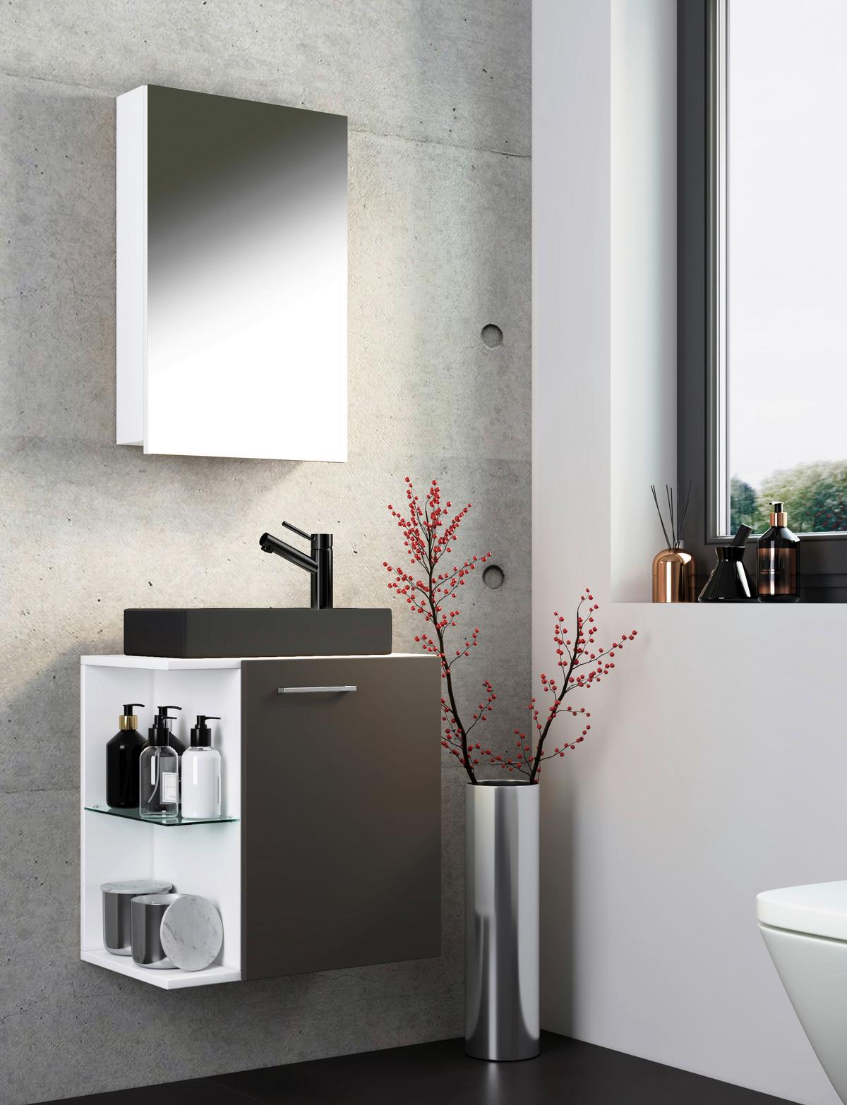 Gästebad Hausa Bl - Anthrazit/Schwarz, MODERN, Glas/Keramik (52cm) - MID.YOU