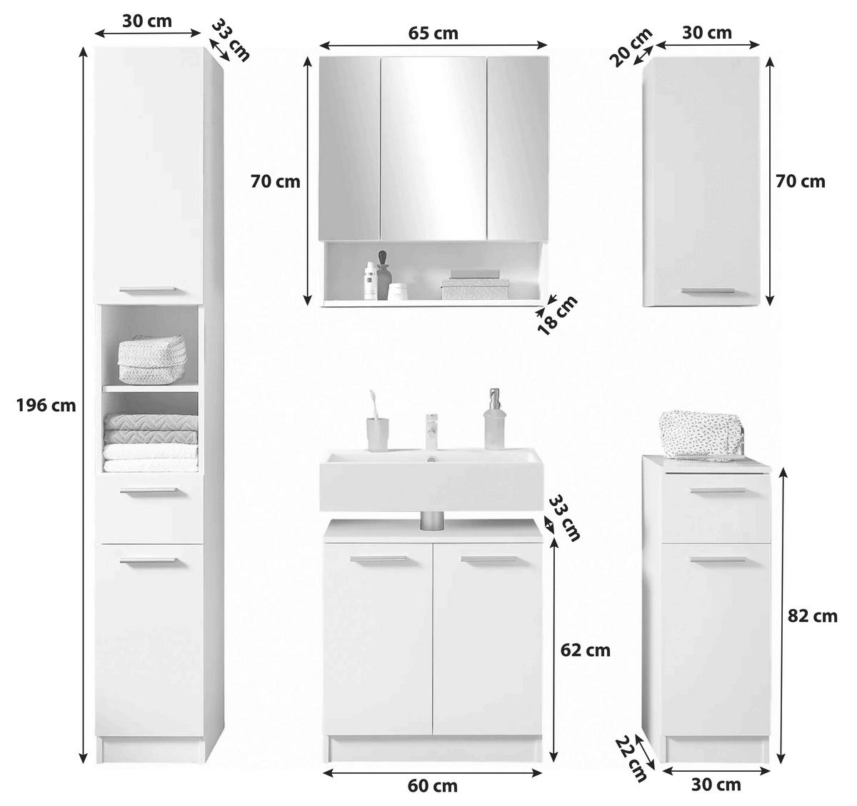 Badmöbel-set 5-tlg. Bob 166cm Weiß Dekor - Weiß, Basics (120cm) - Livetastic