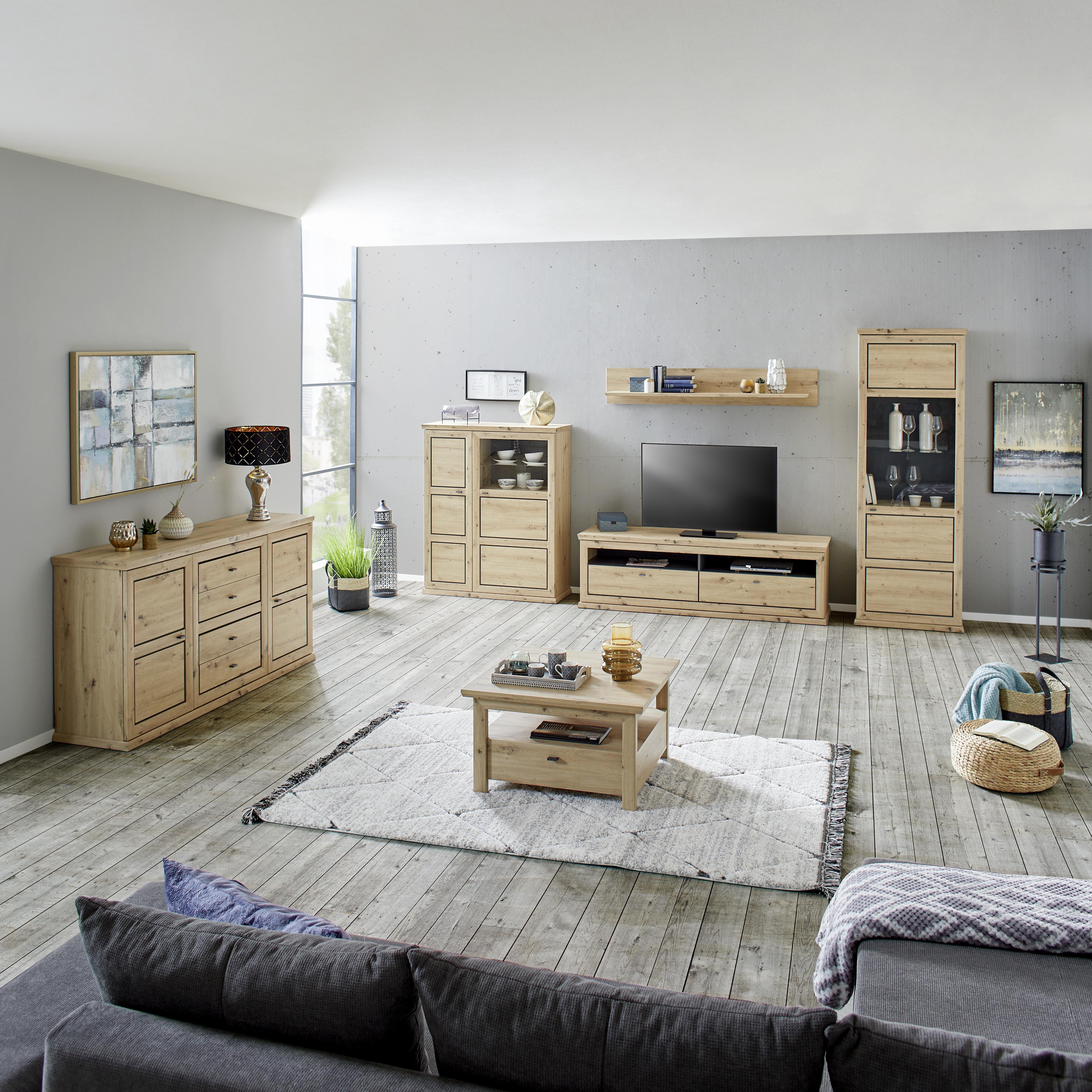 Sideboard B: 160 cm Harvey, Eiche Dekor/Anthrazit - Eichefarben/Anthrazit, LIFESTYLE, Holzwerkstoff (160/89,5/43cm)