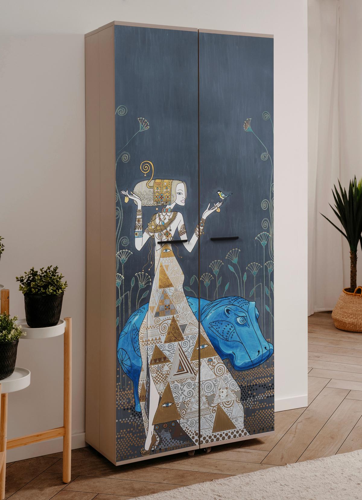 Schuhschrank Hippo Multicolor B: 74cm - Multicolor/Schwarz, Design, Holzwerkstoff (74/181,5/34cm) - MID.YOU