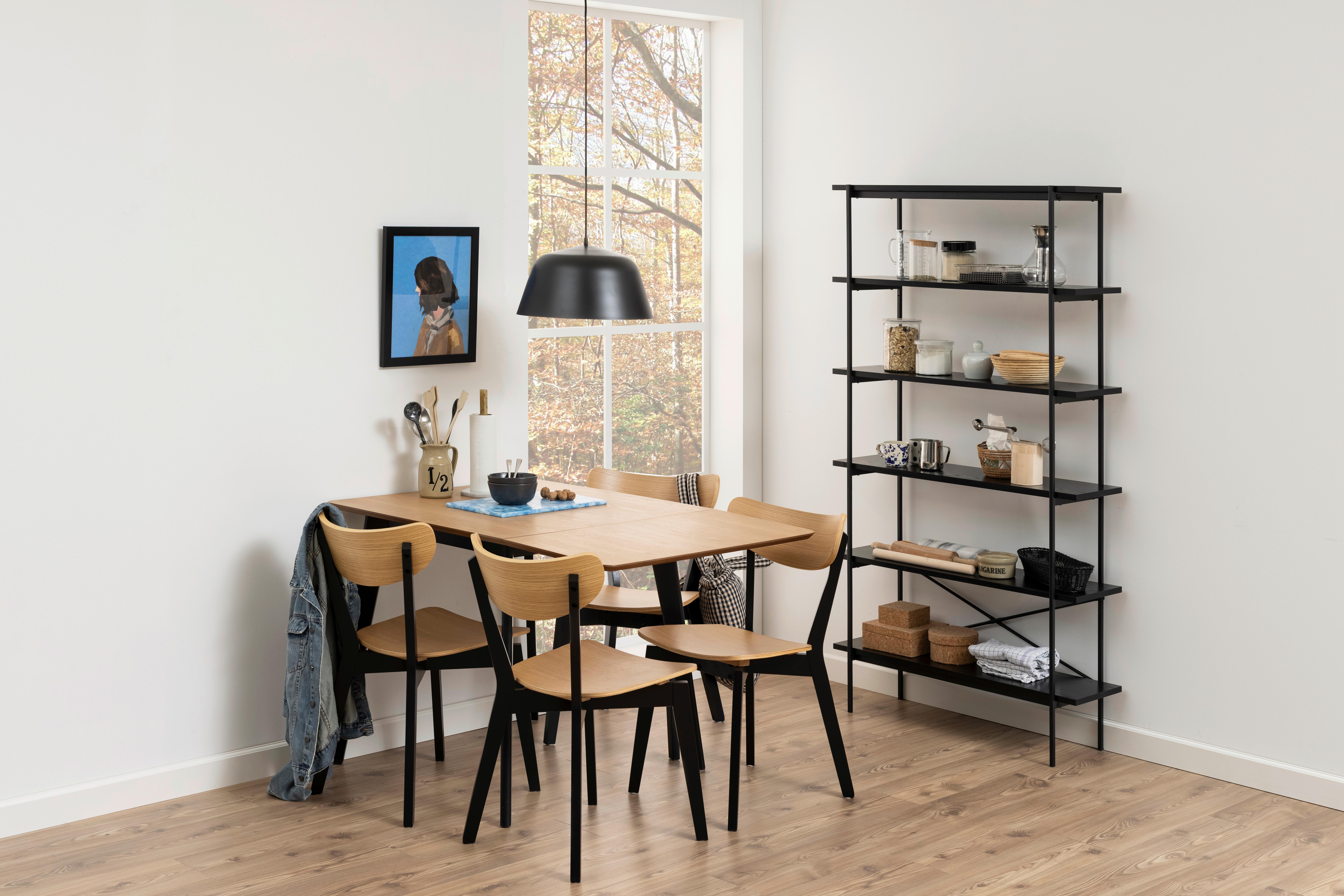Sklápací jedálenský stôl ROXBY 80-120x80 cm - čierna/farba duba, Konventionell, drevo/kompozitné drevo (80/80/76cm) - MID.YOU