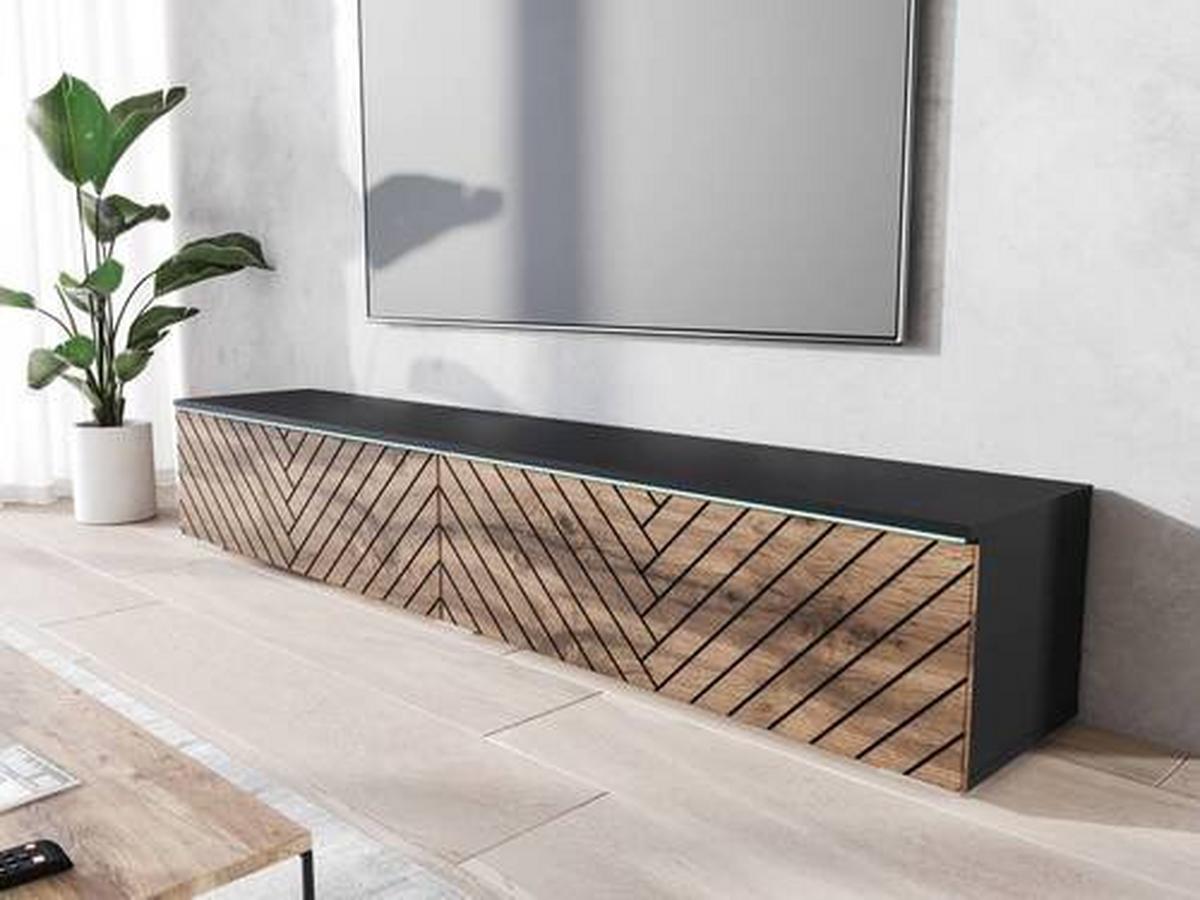 Nízká komoda s LED osvětlením 180cm - šedá/černá, Basics, kompozitní dřevo/plast (180/30/33cm) - P & B