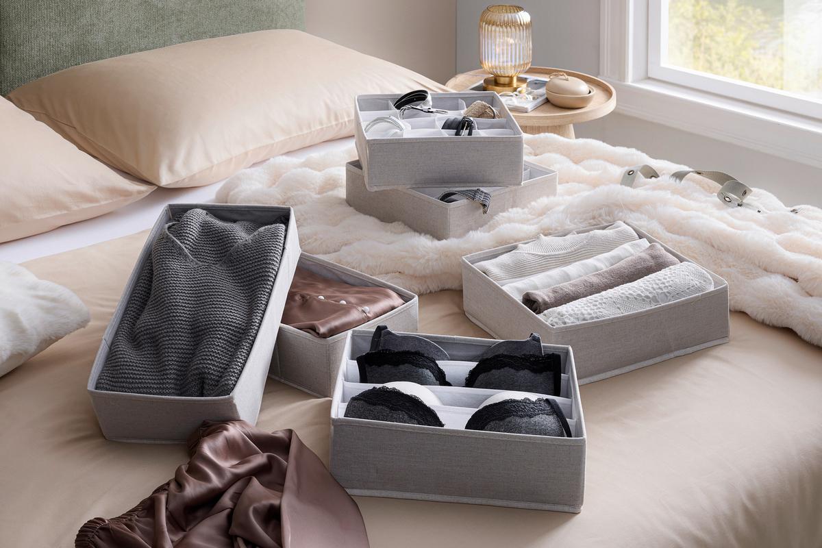 Sada úložných boxov 2 ks - béžová, Modern, textil/papier - Mömax