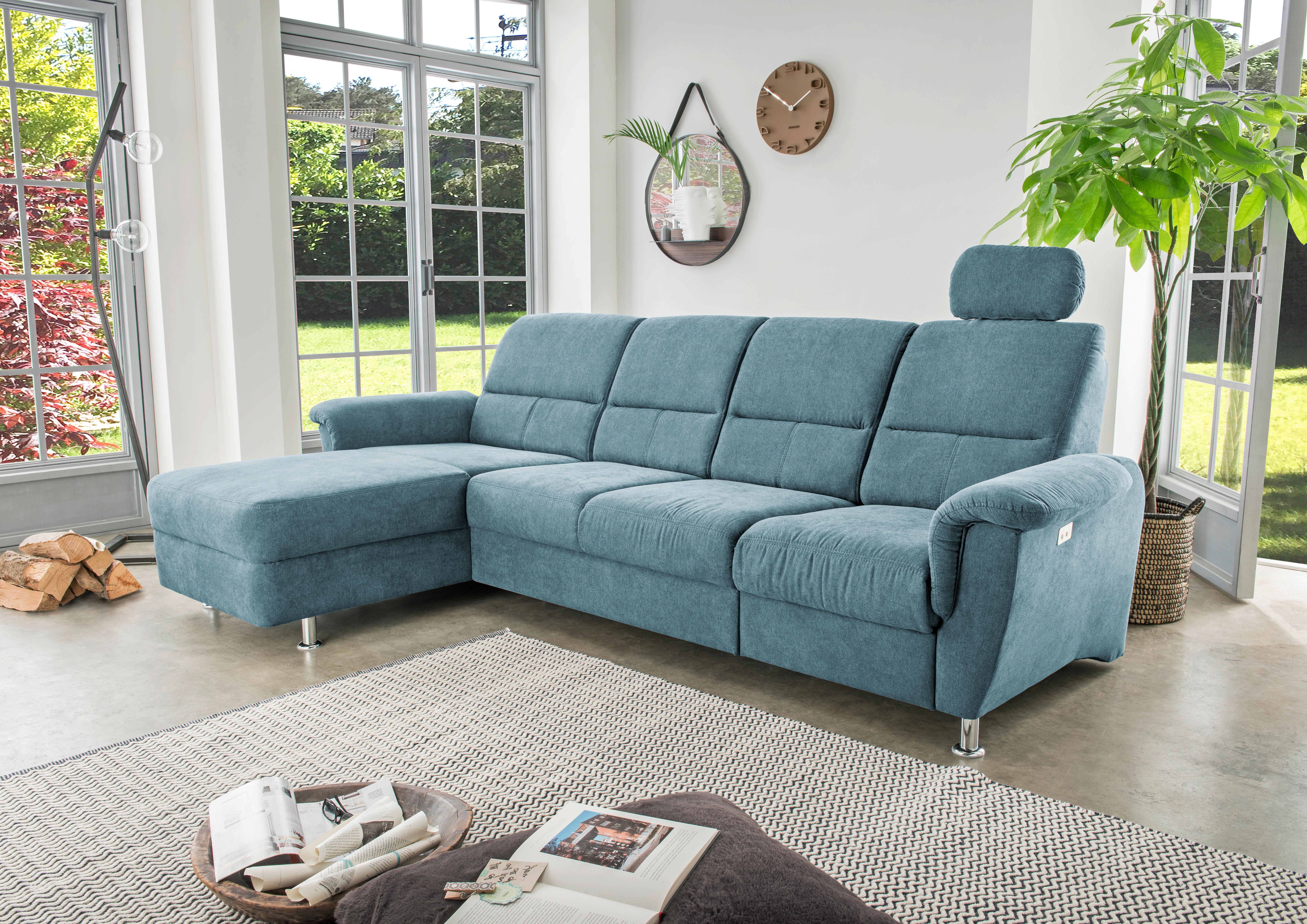 Ecksofa Parole Hellblau S:165/292 cm - Chromfarben/Hellblau, KONVENTIONELL, Textil (165/292cm) - Livetastic