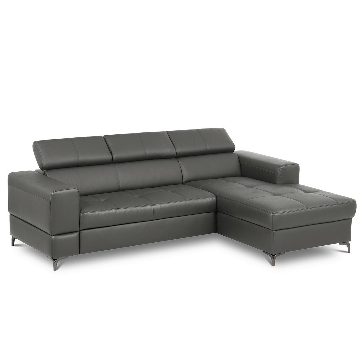 Ecksofa Torino Teilleder Anthrazit 247x173 - Anthrazit/Schwarz, Design, Leder/Textil (247/173cm) - Livetastic
