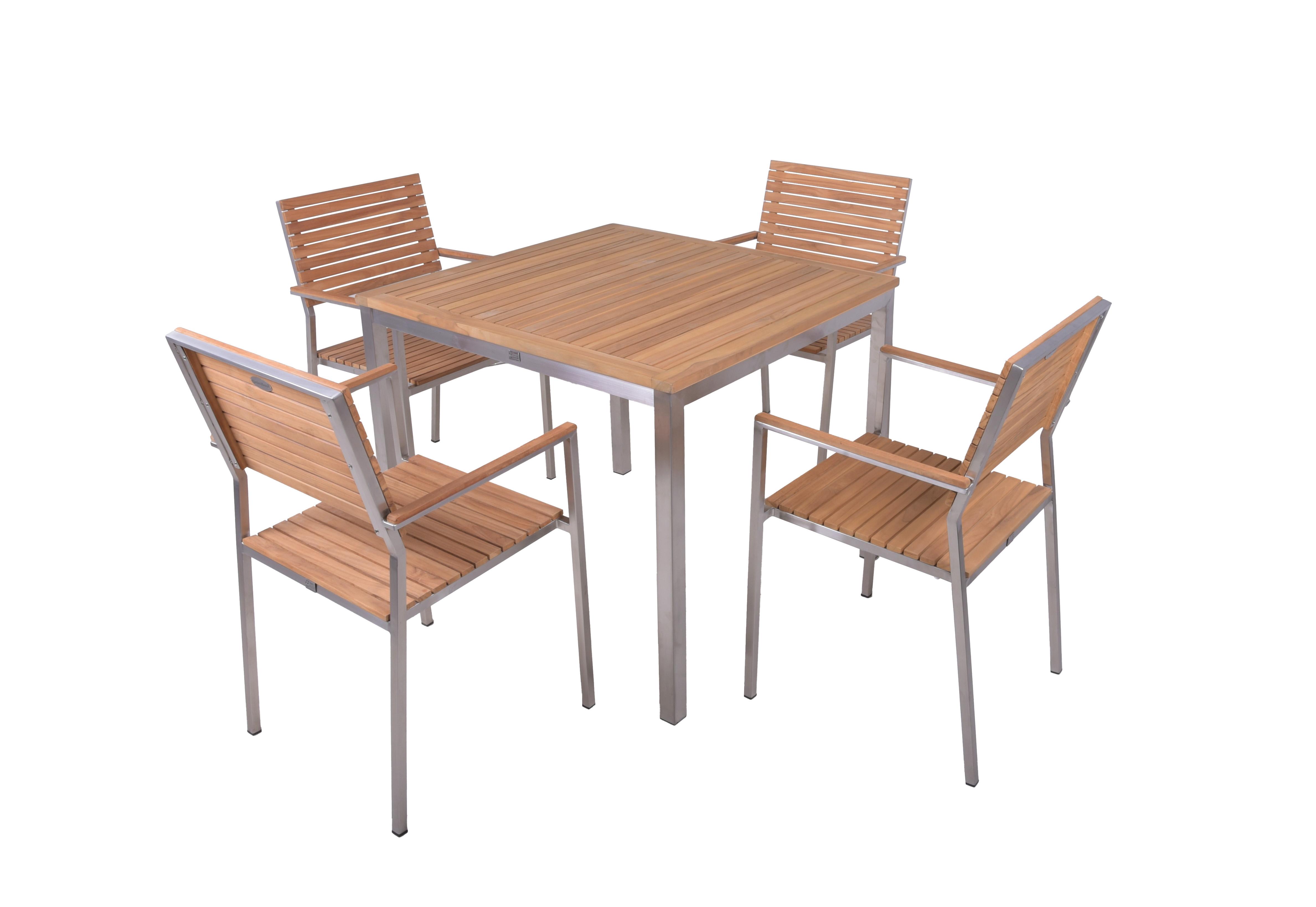 Tischgruppe Denver - Silberfarben/Braun, Basics, Holz/Metall - Gardenson