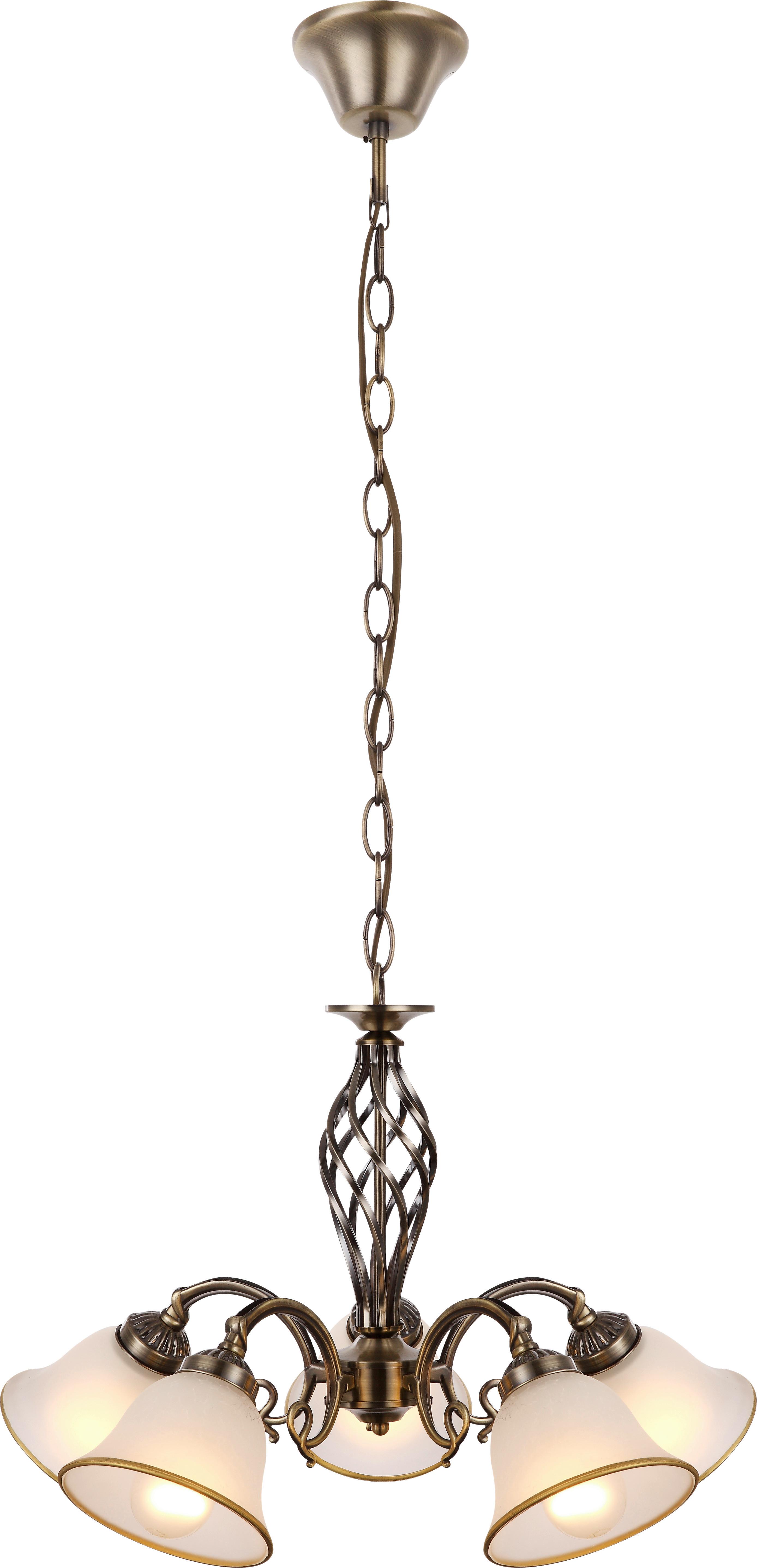 Hängeleuchte H: 120 cm 5-Flammig, mit Glasschirm - ROMANTIK / LANDHAUS, Glas/Metall (60/120cm) - Globo