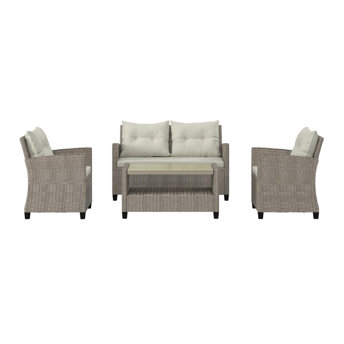 Loungegarnitur 4-tlg. Kos Holz /kunststoff/metall Mit Kissen - Beige/Creme, MODERN, Holzwerkstoff/Kunststoff - Luca Bessoni