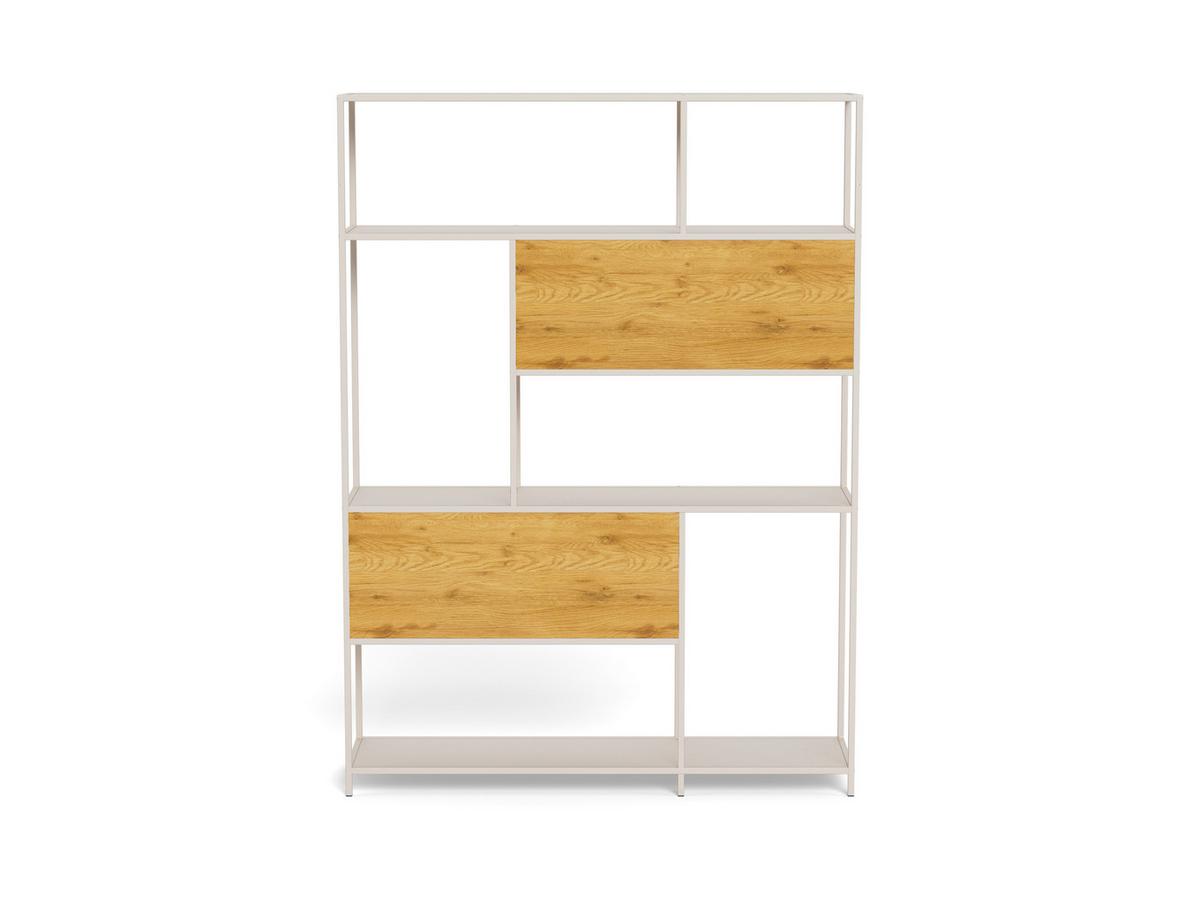 Regál SEAFORD melamín/MDF - divoký dub/sivá, Design, kov/kompozitné drevo (135/185/35cm) - Carryhome