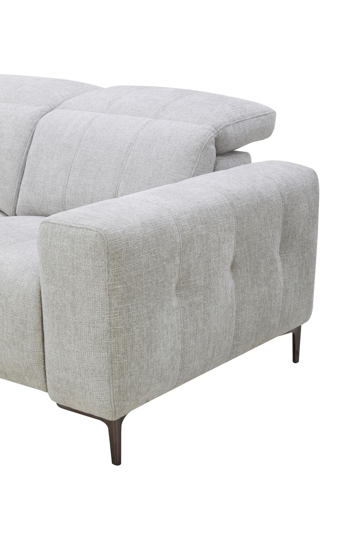 Trojmiestna pohovka ALVARO, sivý zamat, relax.funkcia - sivá/prírodná farba, Modern, kov/drevo (220/79/109cm) - Mömax