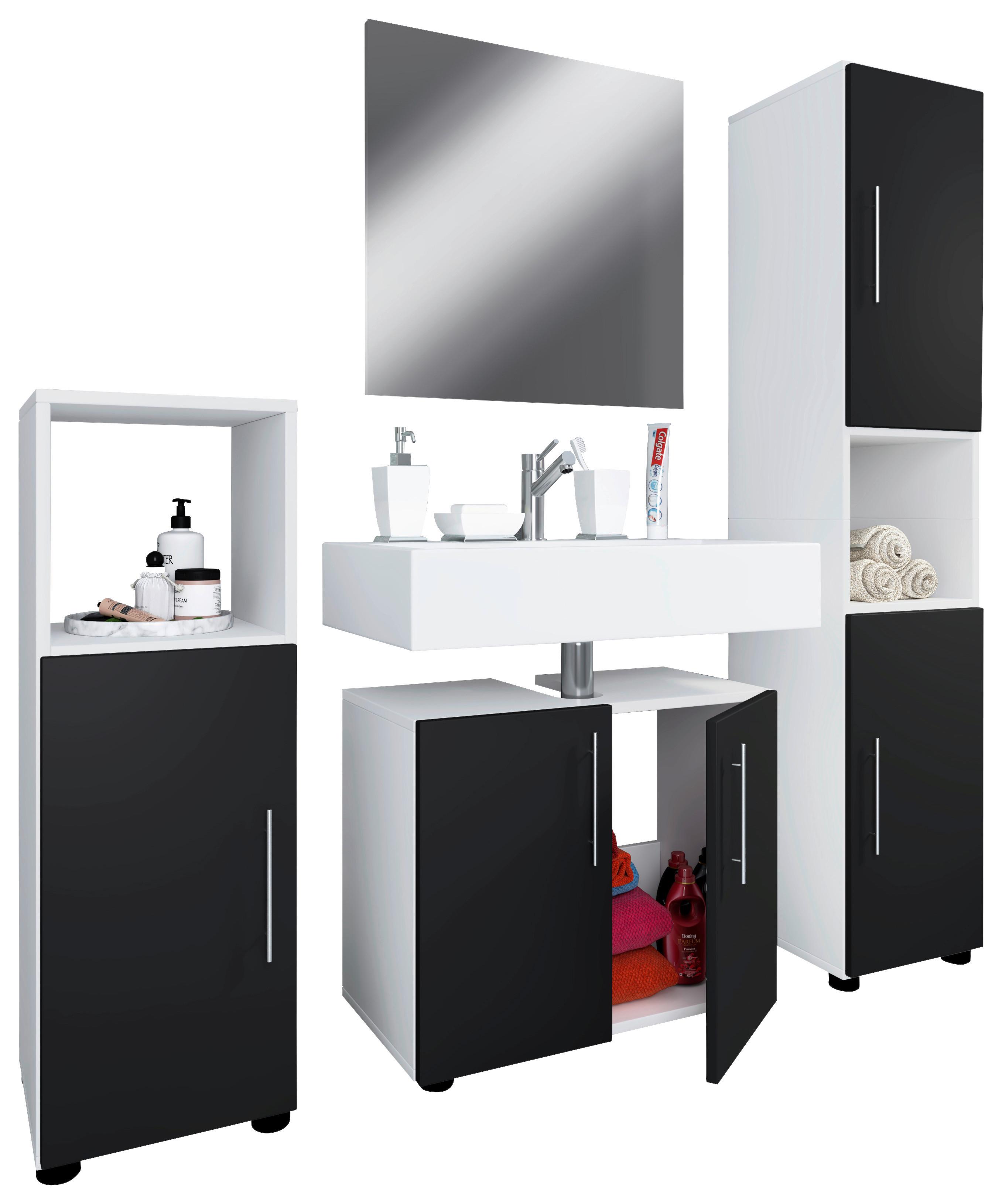 Badmöbel-Set 4-Tlg. Flandu II B: 122 cm Schwarz/Weiß - Schwarz/Weiß, MODERN, Holzwerkstoff (122cm) - MID.YOU
