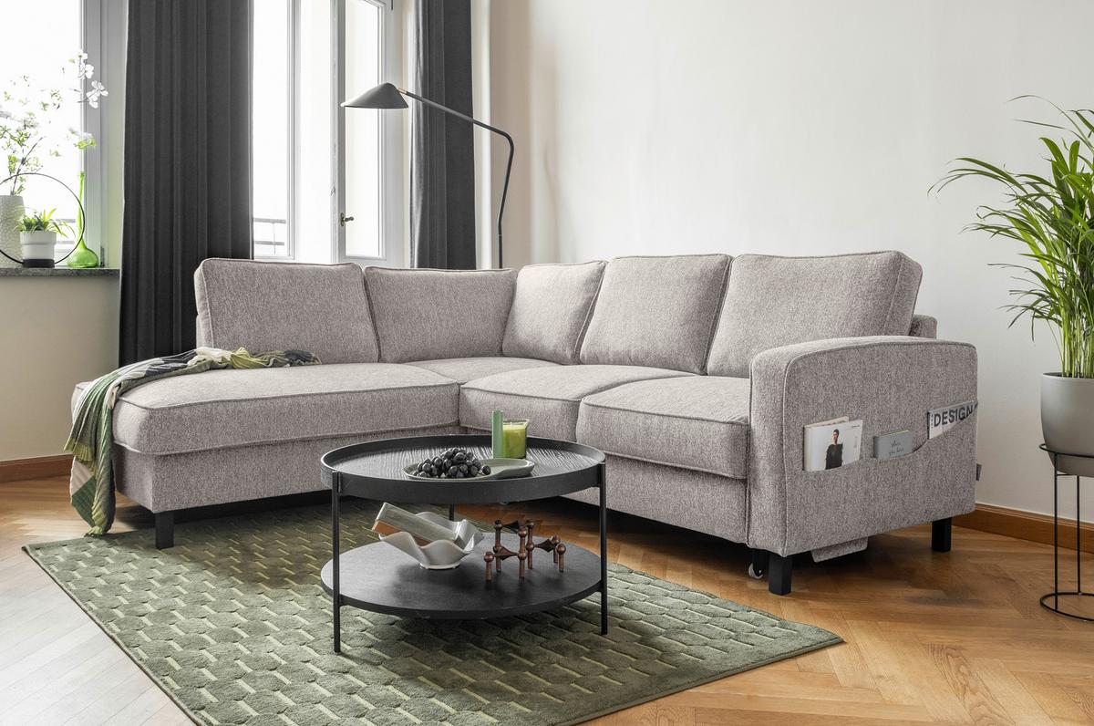 Ecksofa Molly Salz und Pfeffer S: 198x233 cm - Grauweiß/Schwarz, Textil (198/233cm) - MID.YOU