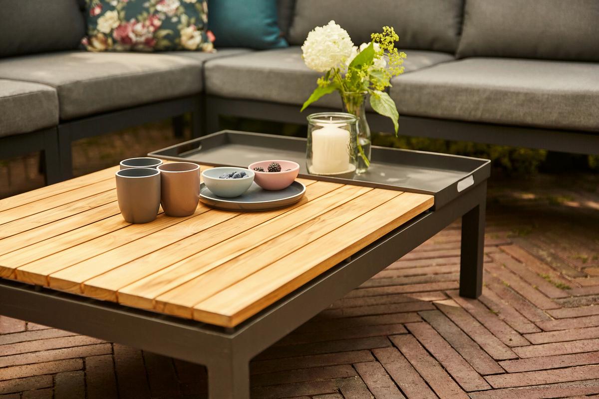 Loungetisch Aus Stahl und Echtholz - Anthrazit/Teakfarben, MODERN, Holz/Metall (102/70/27,5cm) - Siena Garden