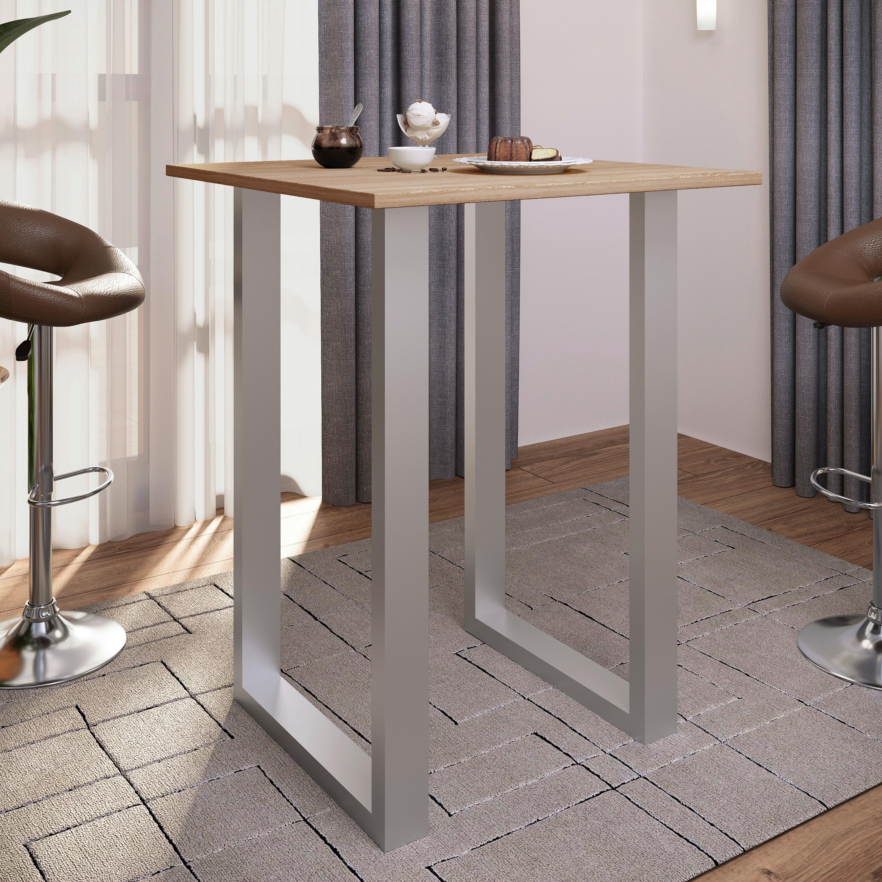 Bartisch Xona B 80x80 - Silberfarben/Sonoma Eiche, KONVENTIONELL, Holzwerkstoff/Metall (80/102/80cm)