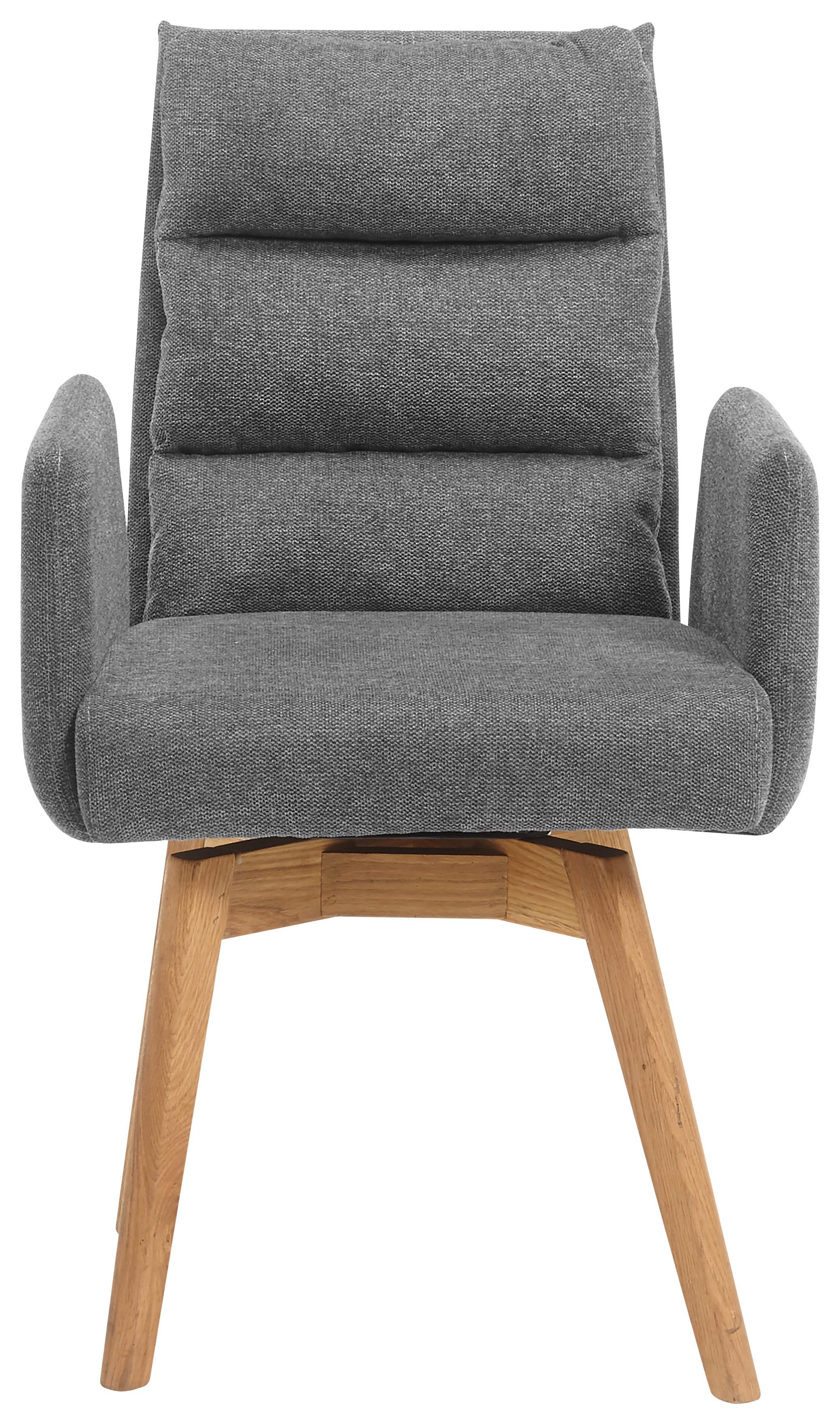 Armlehnstuhl Kampala Anthrazit Gepolstert, Sitzfläche drehbar - Eichefarben/Anthrazit, Basics, Holz/Textil (61/95/65cm) - MID.YOU