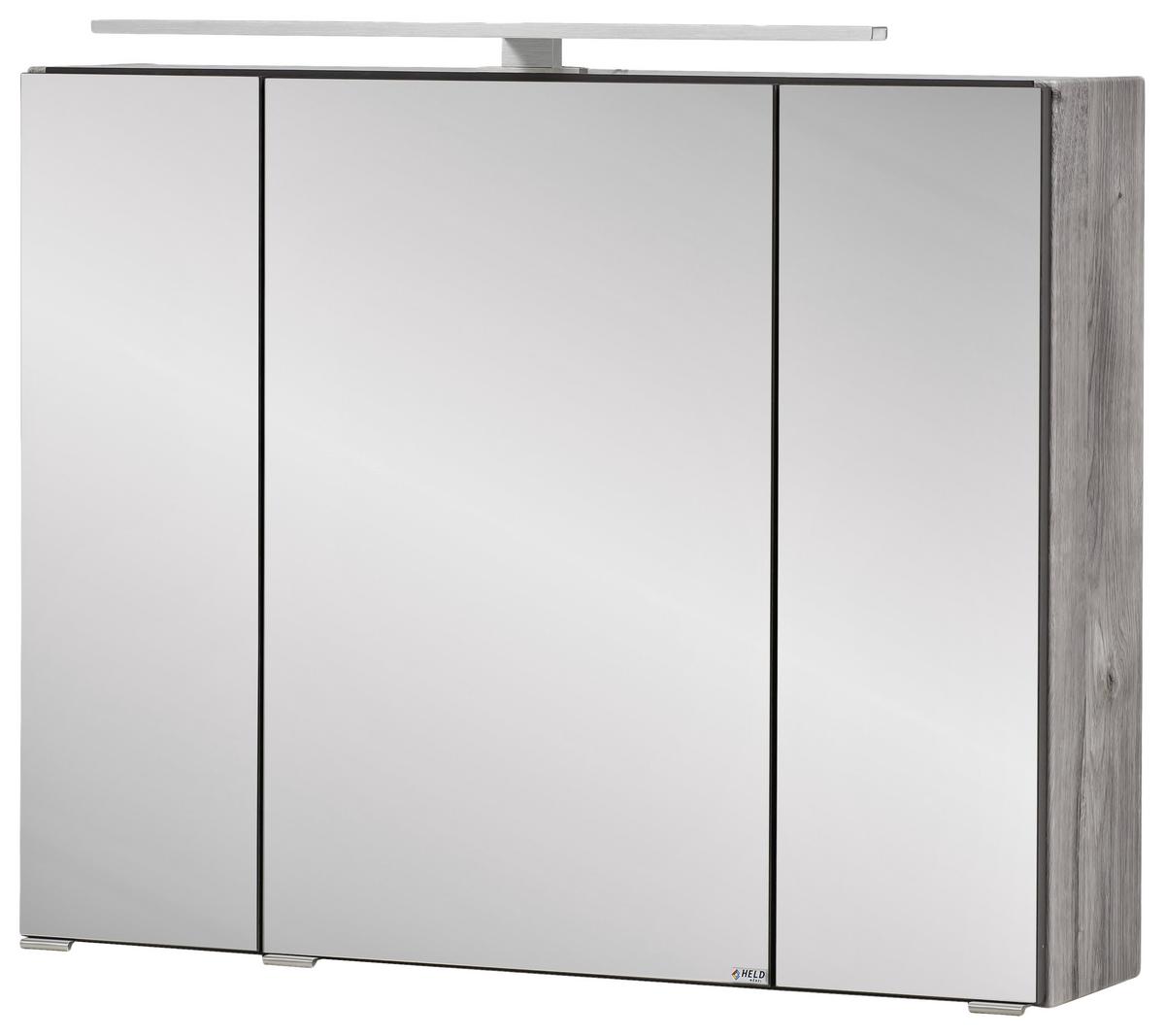 Badmöbel-Set 3-Tlg. inkl. LED Stockholm 80cm Grau - Eichefarben/Grau, KONVENTIONELL, Glas/Holzwerkstoff (80cm) - Held