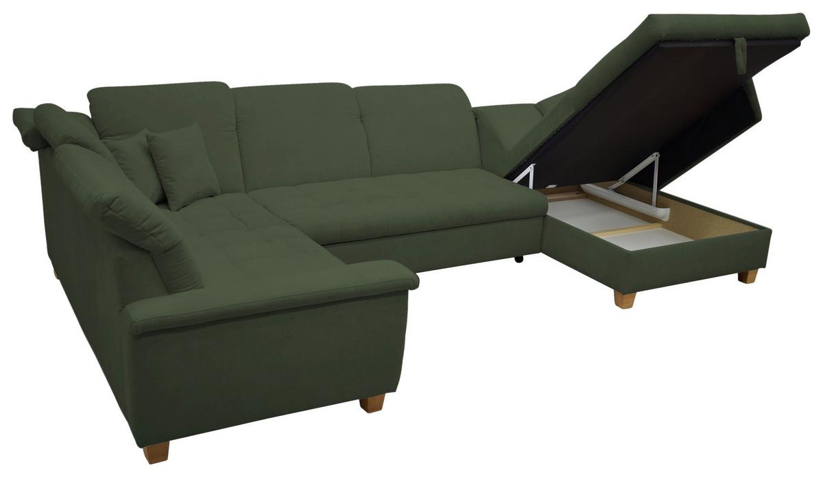 Wohnlandschaft Franzi Mit Schlaffunktion Grün - Eichefarben/Grün, KONVENTIONELL, Textil (214/352/170cm) - MID.YOU