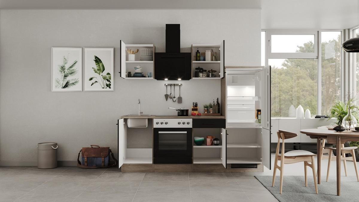 Küchenblock Capri Eiche/Schwarz B: 220 cm - Eichefarben/Schwarz, MODERN, Holzwerkstoff (220cm) - FlexWell