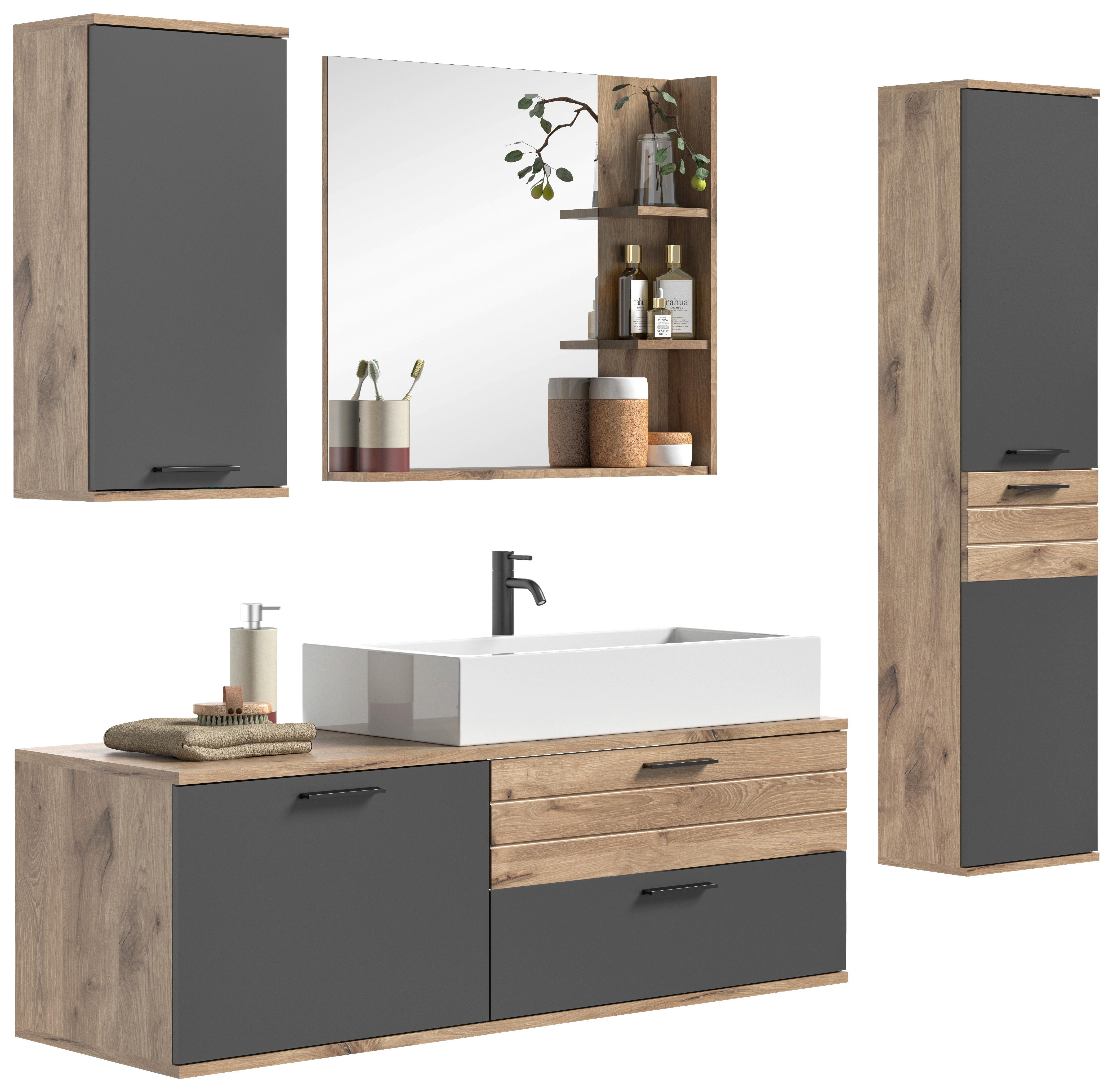 Badezimmer Mason Eiche Dekor Grau - Eichefarben/Weiß Hochglanz, MODERN, Glas/Keramik (177cm) - MID.YOU
