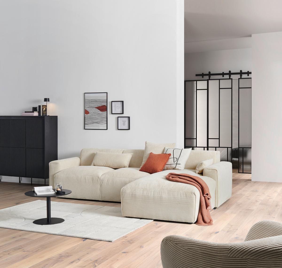 Ecksofa Pearl - Beige/Schwarz, Design, Textil (303/196cm) - Livetastic