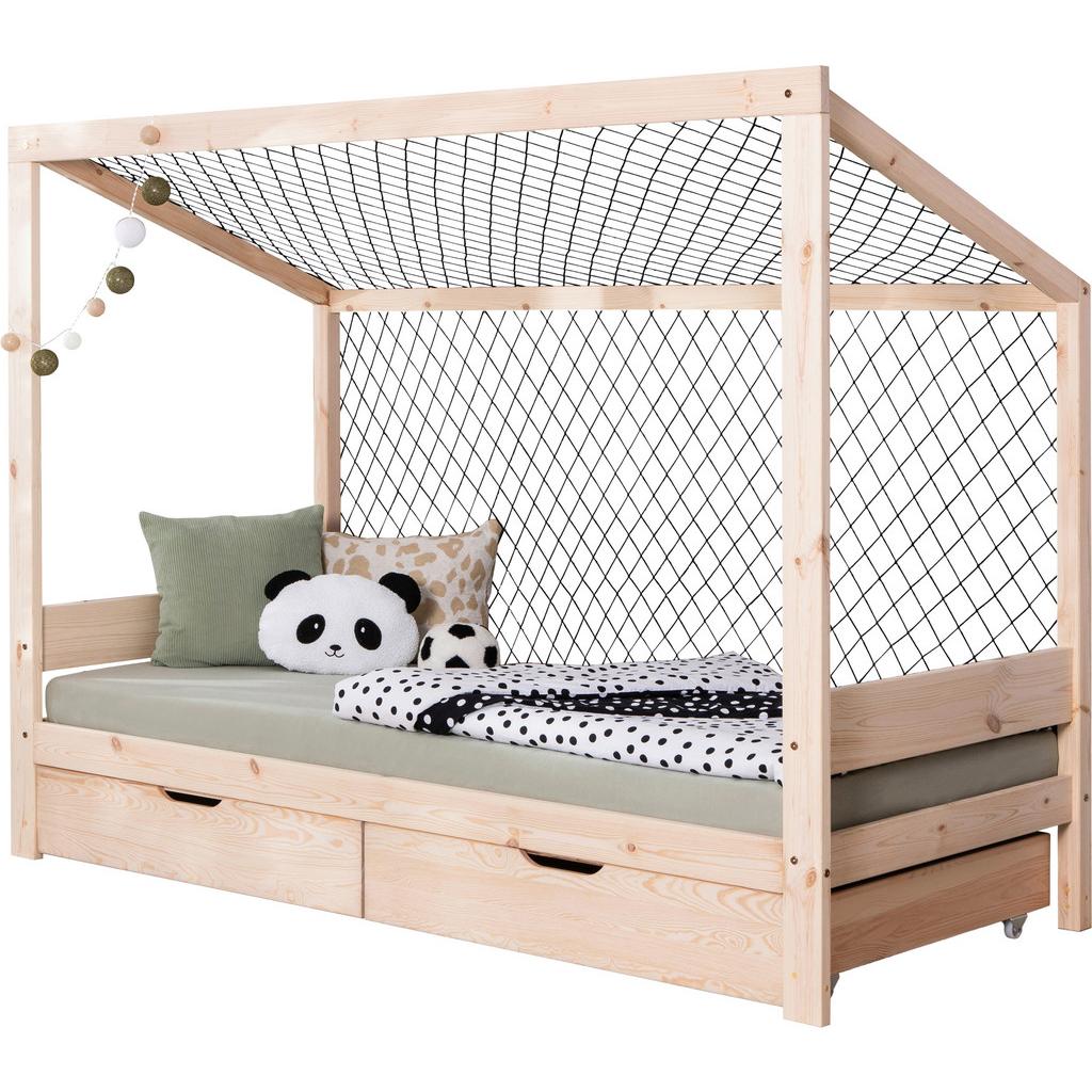 Bodenbett mit Bettkasten 90x200 cm Naturfarben