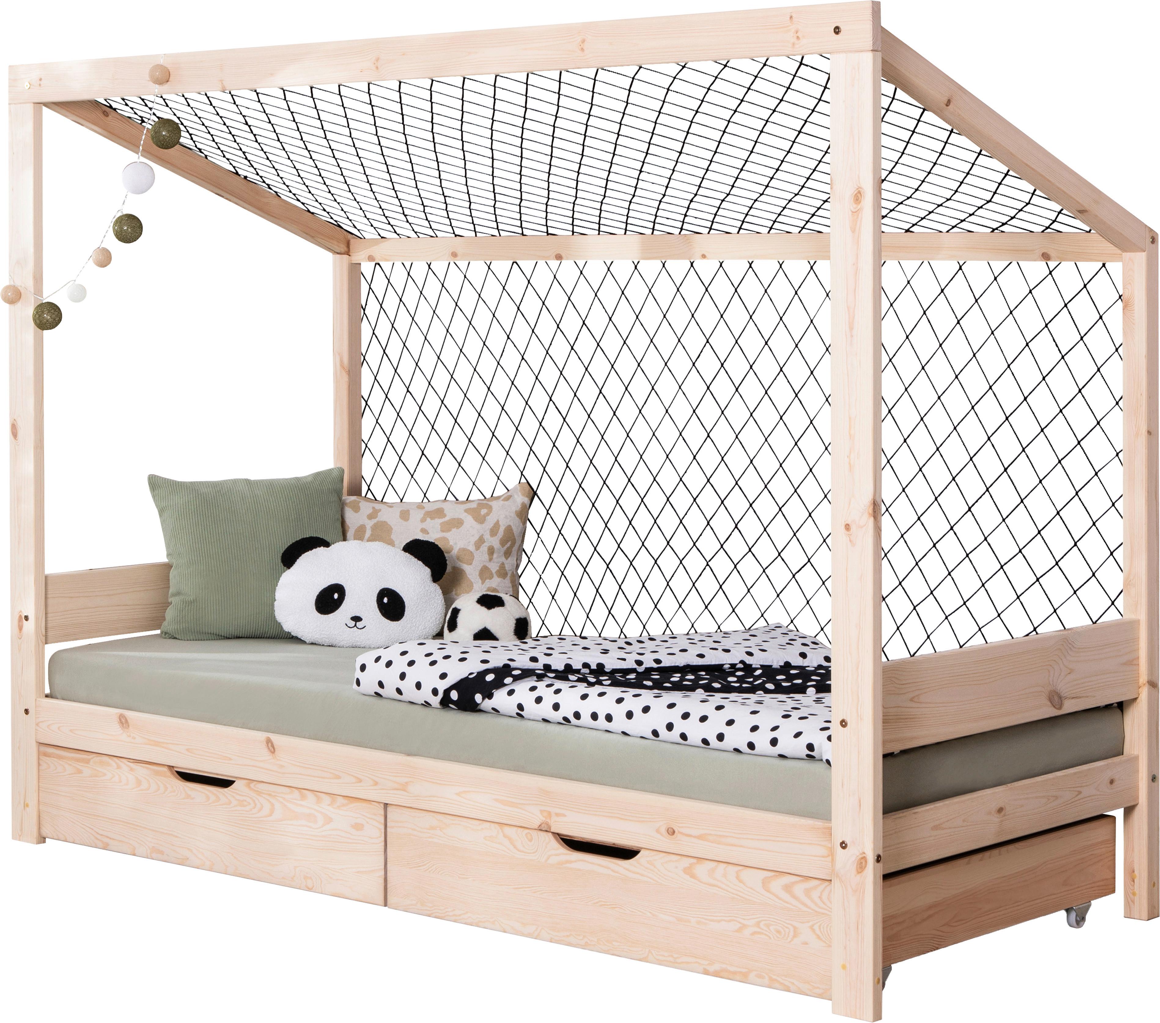 Bodenbett mit Bettkasten 90x200 cm Naturfarben