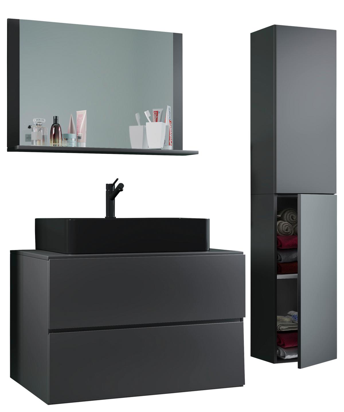 Badezimmer Lendas Bl L - Anthrazit/Schwarz, MODERN, Glas/Keramik (114cm) - MID.YOU