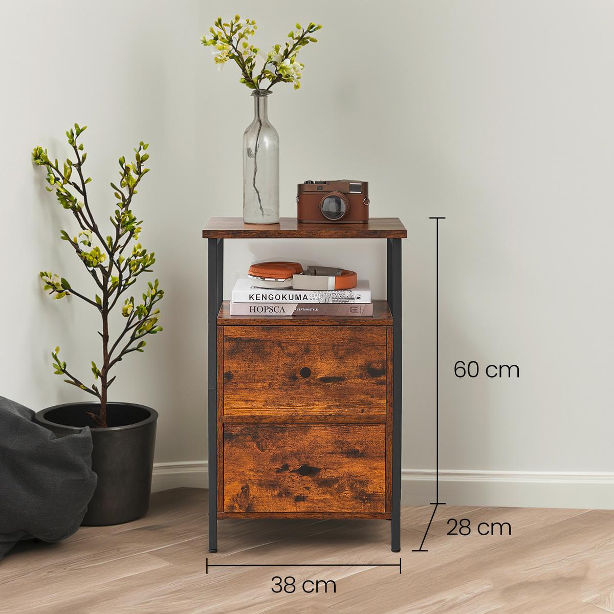 Nachttisch Braun, Schwarz B: 38 Cm - Schwarz/Braun, Trend, Holzwerkstoff/Metall (38/60/28cm) - MID.YOU