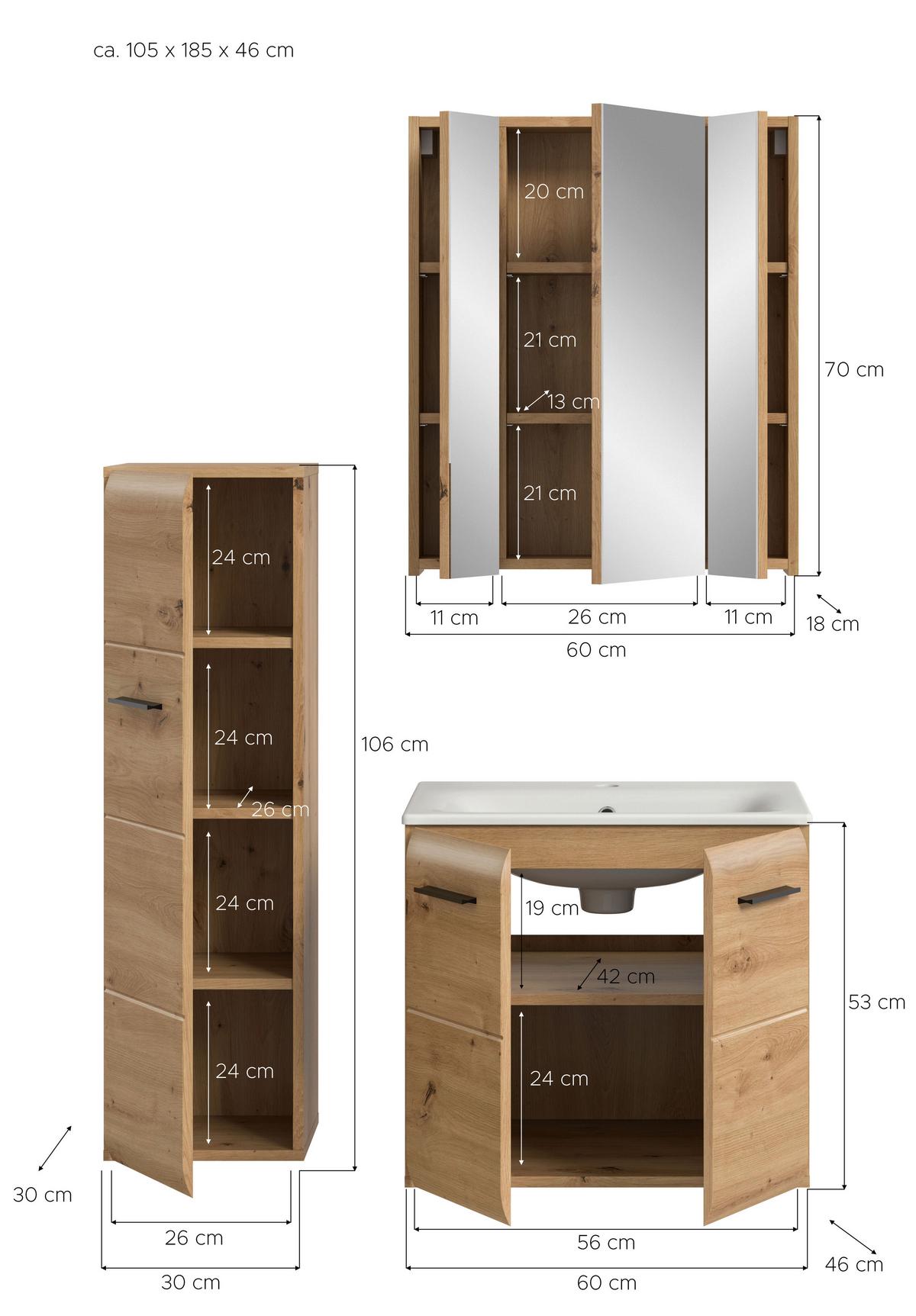 Badezimmer Ice Eiche Artisan Dekor B: 90cm - Eiche Artisan/Weiß, Basics, Keramik/Holzwerkstoff (90cm) - MID.YOU