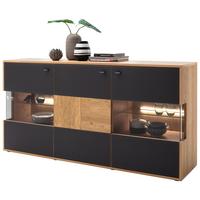 Sideboard Echtholz 184 cm Valencia Anthrazit/Eiche - Eiche Bianco/Anthrazit, Design, Glas/Holz (184/92/44cm) - MID.YOU
