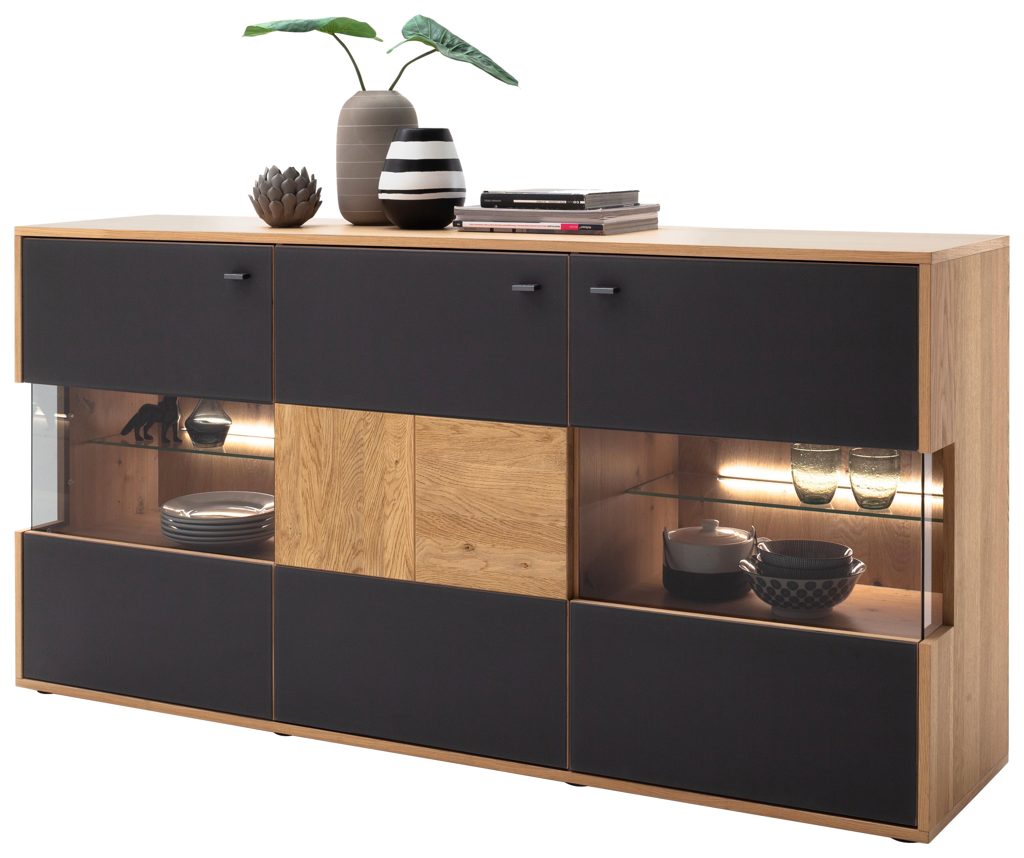 Sideboard Echtholz 184 cm Valencia Anthrazit/Eiche