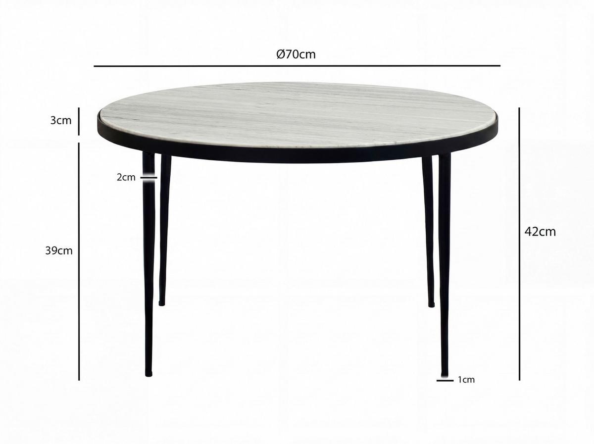 COUCHTISCH Weiß B: 70cm - Schwarz/Weiß, Design, Stein/Metall (70/70/42cm) - MID.YOU