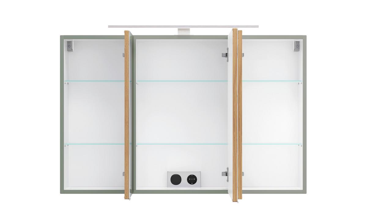 SPIEGELSCHRANK Verona Schilfgrün B: 100cm - Schilfgrün/Wildeiche, Trend, Glas/Holzwerkstoff (100/64/20cm) - Held