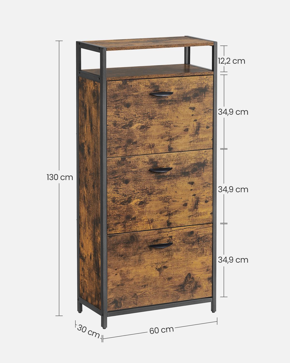 Vyklápěcí botník hnědá, černá - černá/hnědá, Trend, kov/kompozitní dřevo (60/130/30cm) - Boxxx