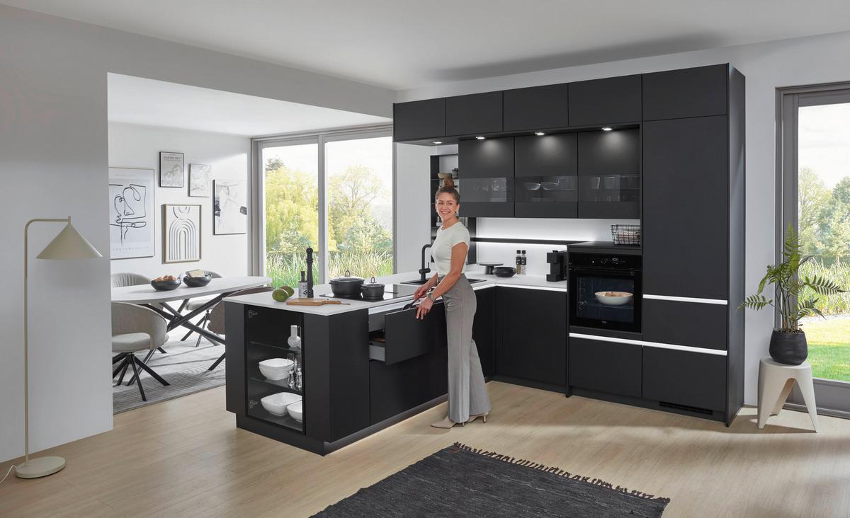 Eckküche Eastbourne - Schieferfarben/Graphitfarben, MODERN, Holzwerkstoff (303,2/264,5cm) - Vertico