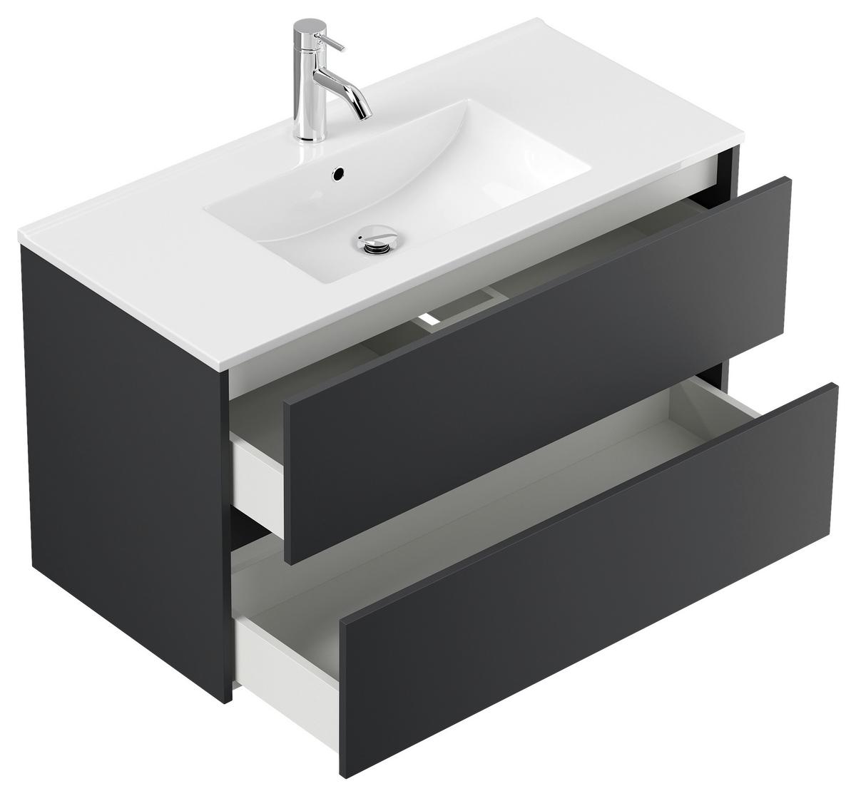 Waschtischkombi Limes Graphitfarben B: 101 cm - Graphitfarben/Weiß, MODERN, Keramik/Holzwerkstoff (101/58,6/47cm) - MID.YOU