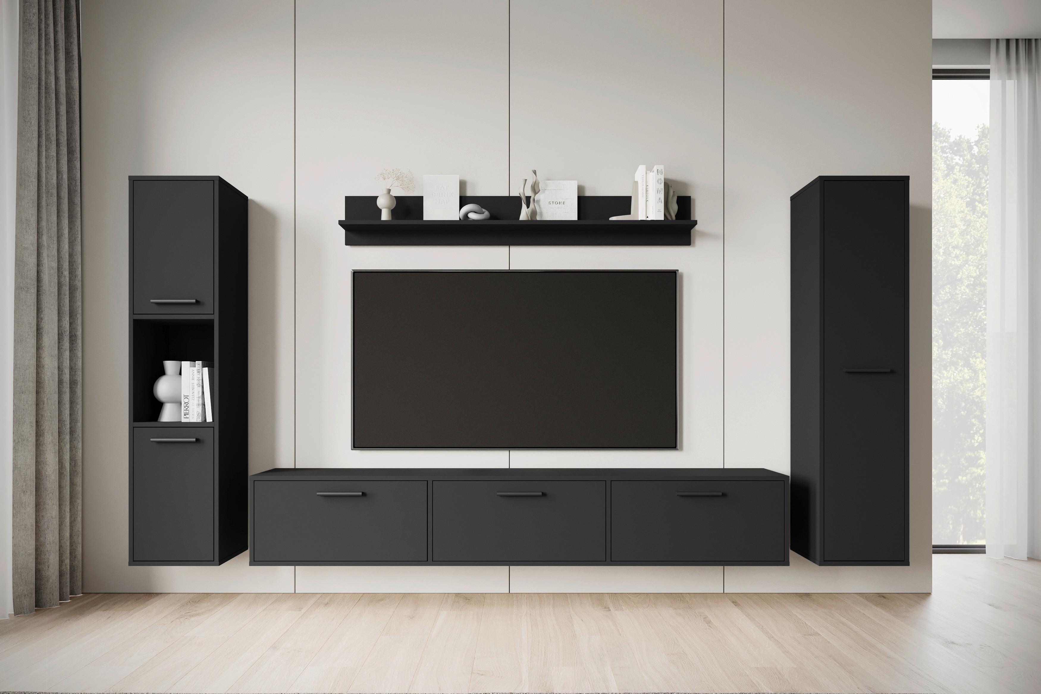 Wohnwand Bogota Xl Schwarz - Schwarz, Basics, Holzwerkstoff (240/130/31cm) - MID.YOU