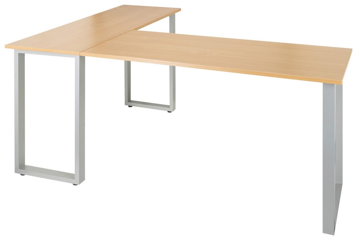 Eckschreibtisch B: 120 cm Workspace Basic - Silberfarben/Buchefarben, Basics, Holzwerkstoff/Metall (165/120/75cm) - MID.YOU