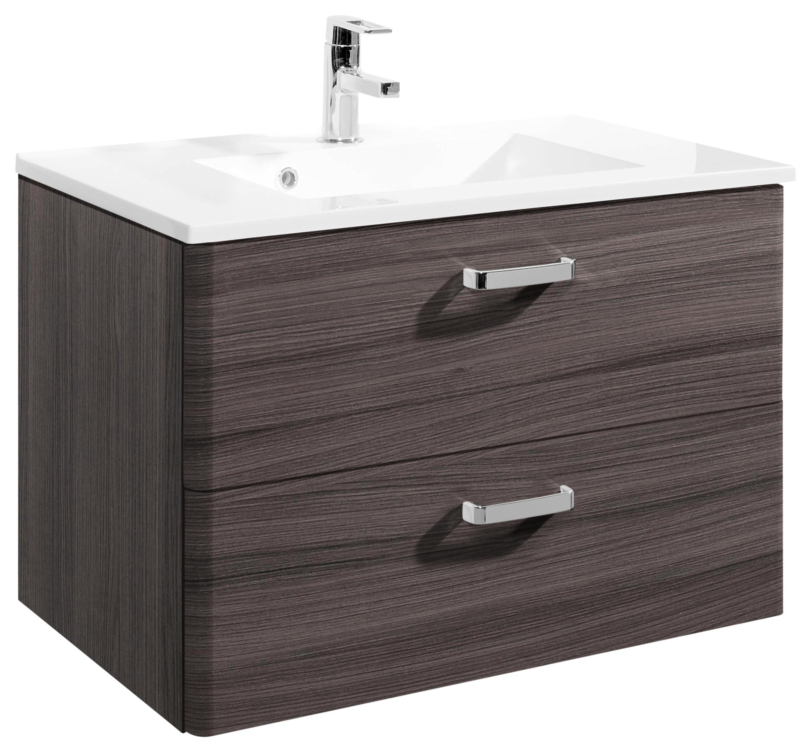 Waschtischkombi Phönix 80 cm Eiche Dekor - Eichefarben/Weiß, MODERN, Holzwerkstoff/Kunststoff (80/54/48cm)