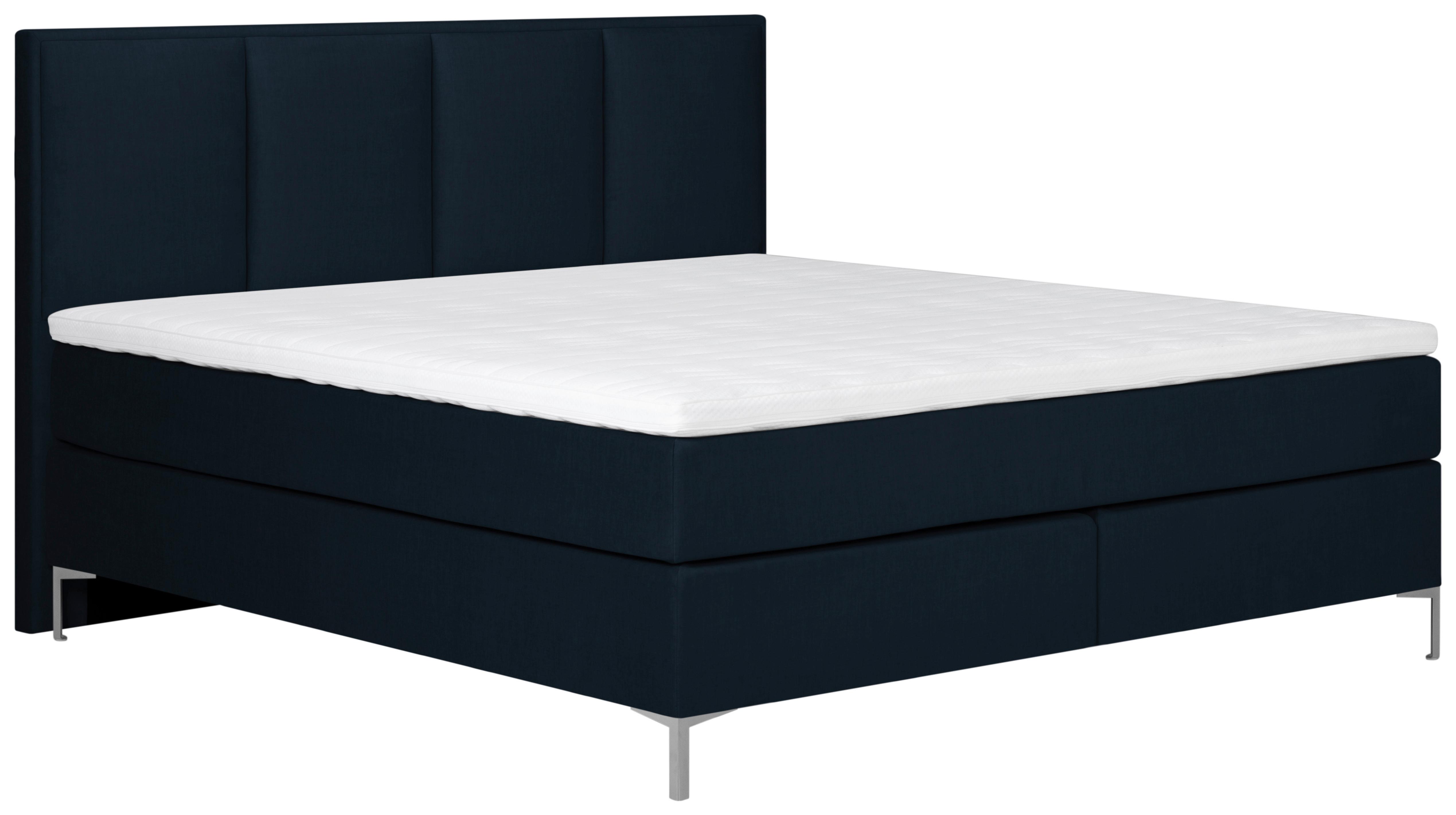 Boxspringbett Mit Topper 180x200 Cm Graz, Dunkelblau - Alufarben/Dunkelblau, MODERN, Textil (180/200cm) - MID.YOU
