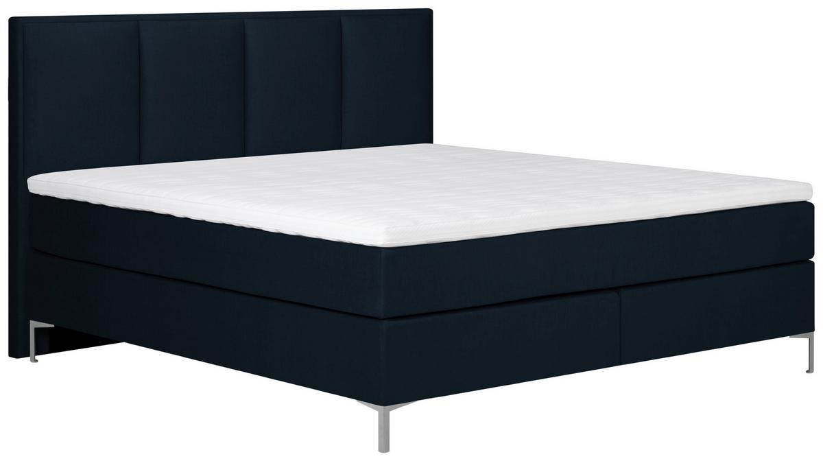 Boxspringbett mit Topper 180x200 cm Graz, Dunkelblau - Alufarben/Dunkelblau, MODERN, Textil (180/200cm) - MID.YOU