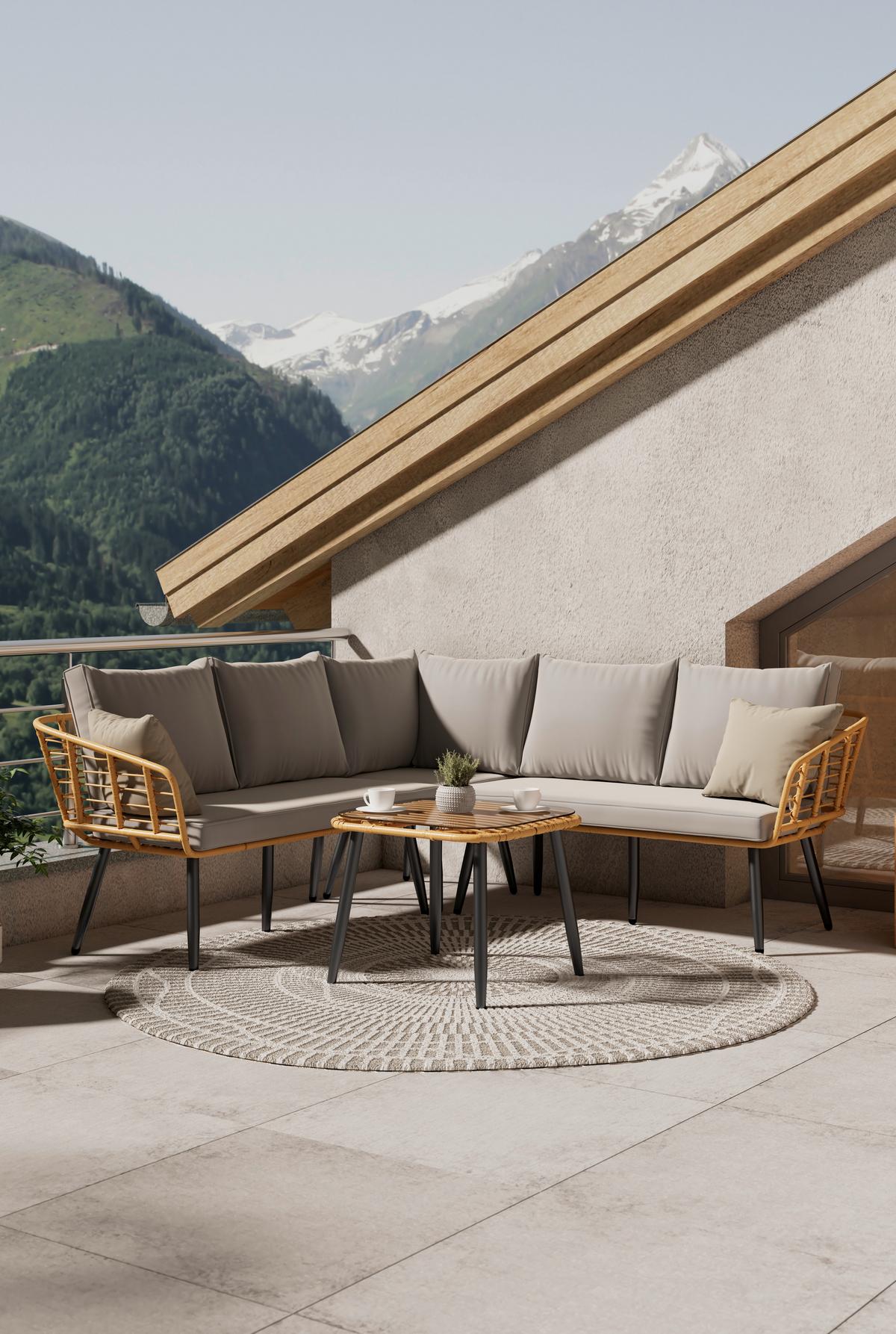 Lounge Garnitúra Poros - natúr színű/szürke, Modern, műanyag/Üveg (122/65cm) - Beldano