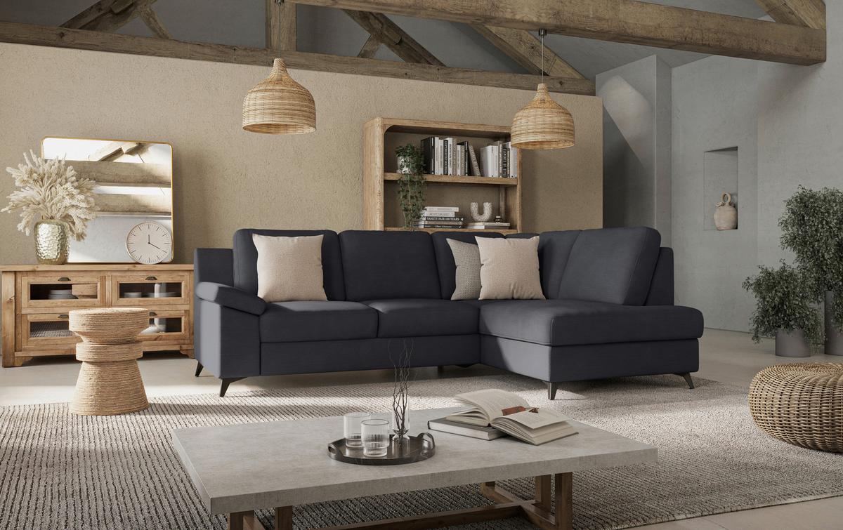 Ecksofa Boom, Dunkelblau S: 242x170 cm - Schwarz/Dunkelblau, KONVENTIONELL, Textil (242/170cm) - Cotta