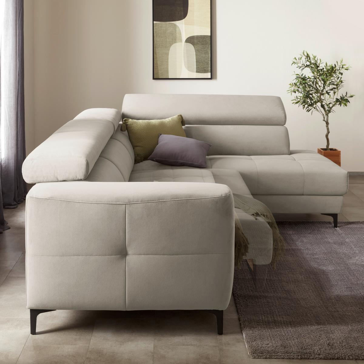 Rohová sedačka EMMA, pravá, béžová,op.hl.,USB,el.výsuv - černá/béžová, Moderní, textil (301/210cm) - Premium Living
