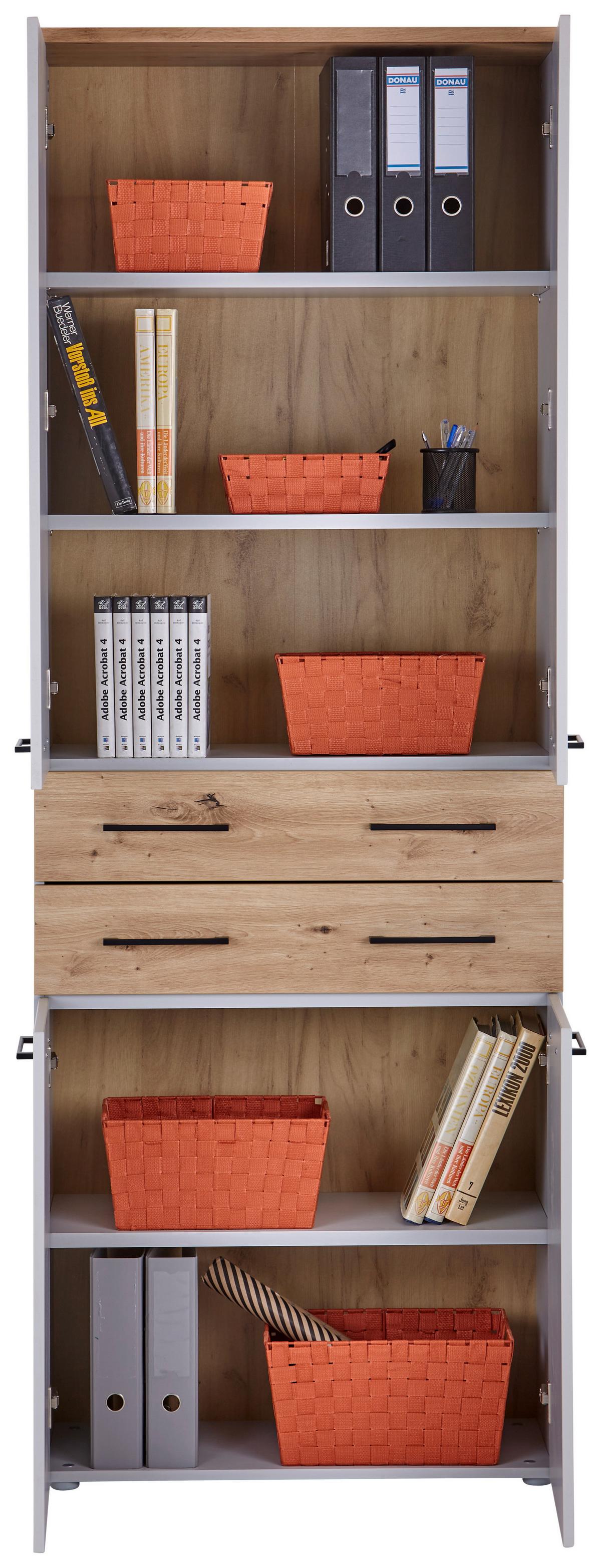 Aktenregal Kontor K6 Eiche Dekor Grau B: 80 cm - Eichefarben/Grau, MODERN, Holzwerkstoff (80/220/38cm)