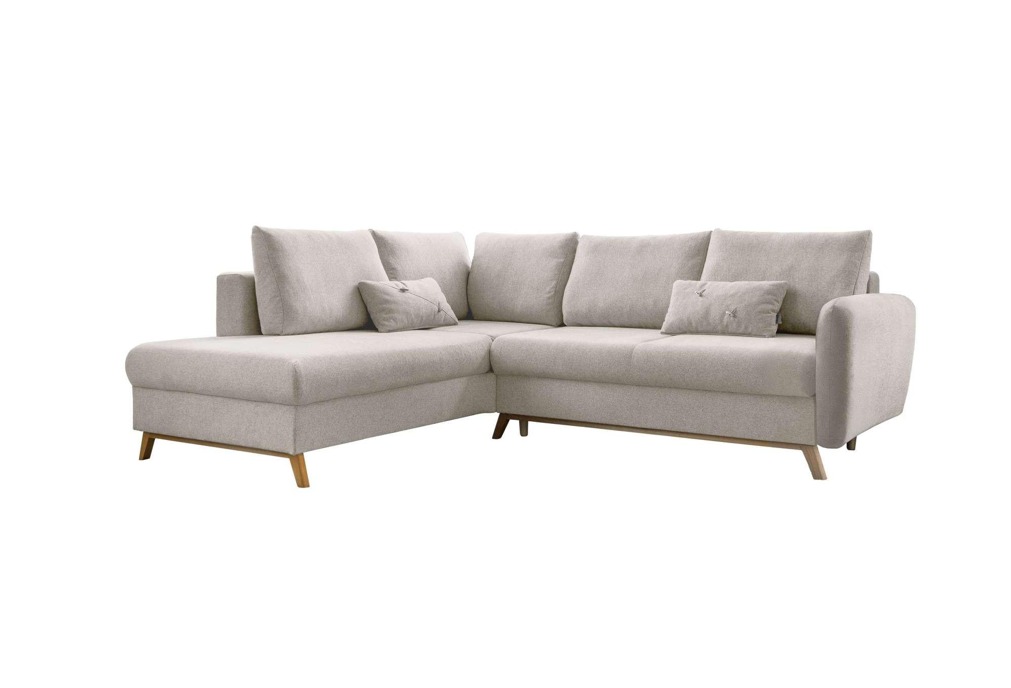 Sedačka LUCILE L, ľavá, béžová, úl.priestor a lôžko - prírodná farba/béžová, drevo/textil (202/242cm) - MID.YOU