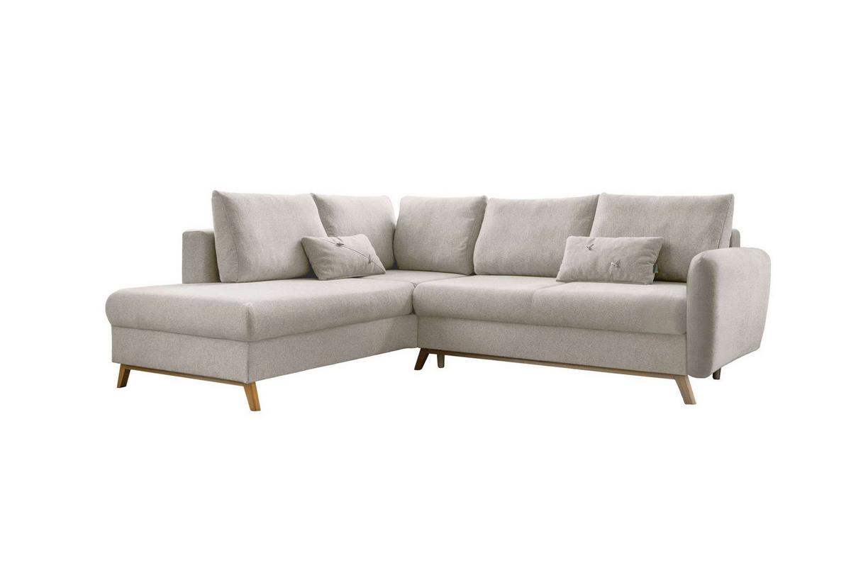 Sedačka LUCILE L, levá, béžová, úl.prostor a lůžko - přírodní barvy/béžová, dřevo/textil (202/242cm) - MID.YOU