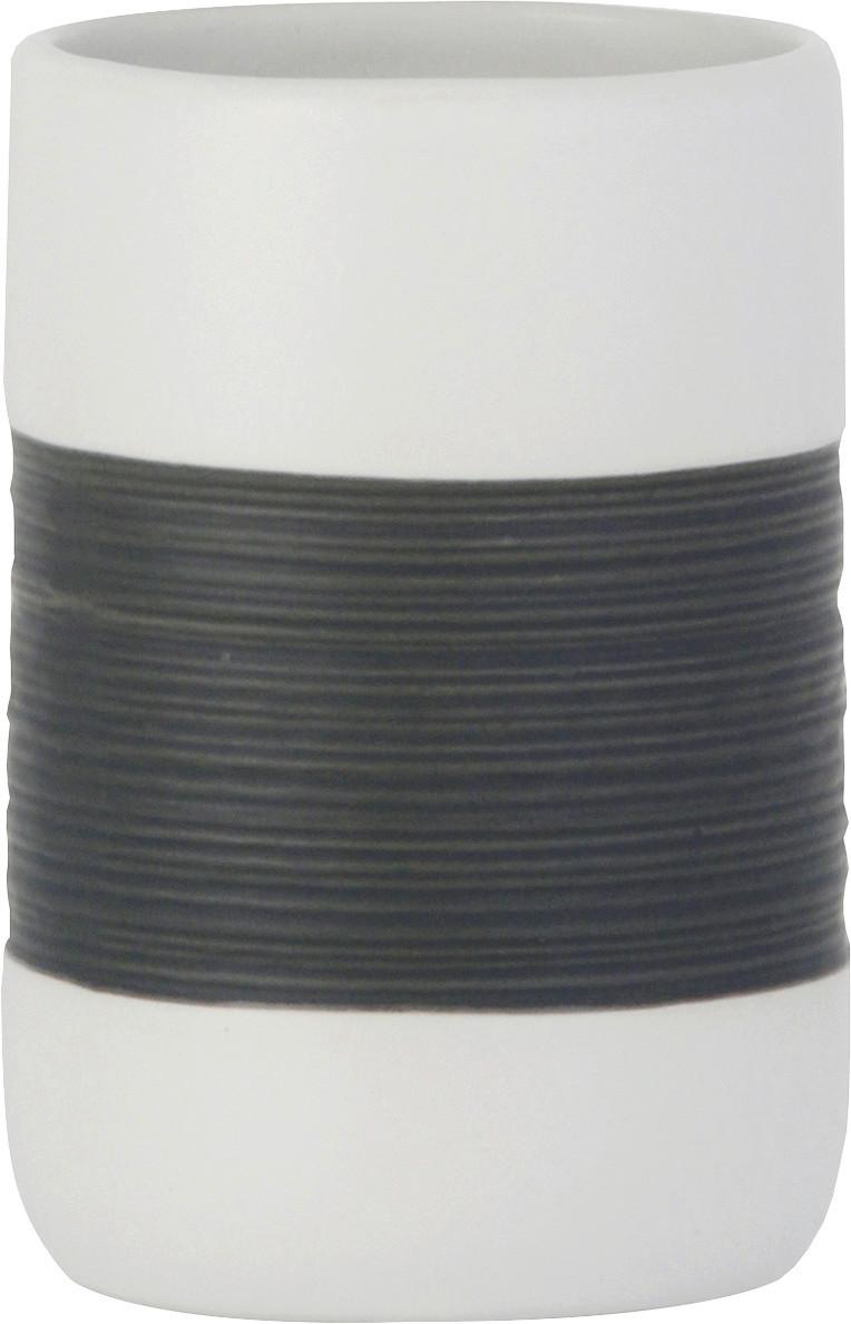 Zahnputzbecher Athen Keramik Weiß/Grau D/H: 7,5/11 cm - Dunkelgrau/Weiß, KONVENTIONELL, Keramik (7,5/11cm)
