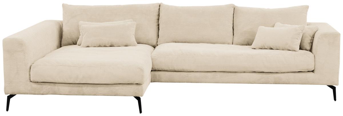 Ecksofa Berlin Cord Creme 172x313 cm - Creme/Schwarz, Design, Textil (172/313cm) - Livetastic