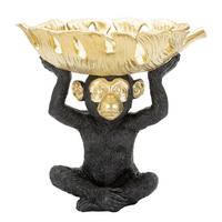 Skluptur Decor Monkey Schwarz, Goldfarben, B: 25,2cm - Goldfarben/Schwarz, Basics, Kunststoff (25.2/24/21cm)